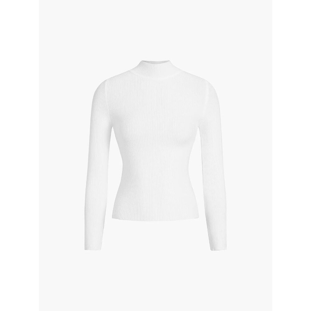 Commense NWT Mock Neck Rib Long Sleeve Knit Top in White size Small - Picture 7 of 8